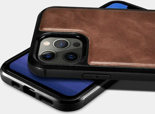 iCarer Oil Wax Umschlag Rückseite Leder Schwarz (iPhone 12 Pro Max)