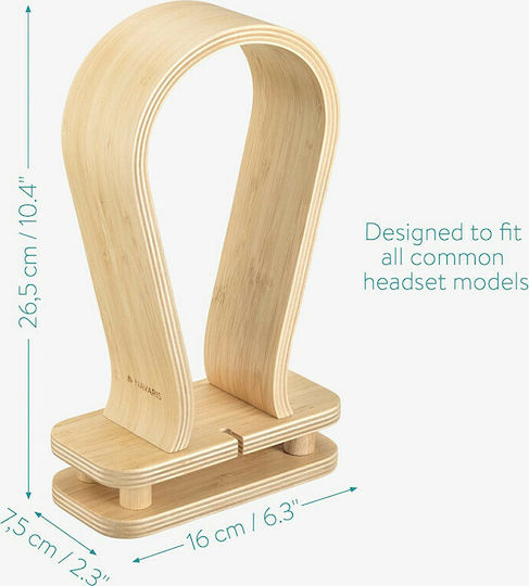 Navaris Omega Desktop Headphone Stand Light Βrown Βamboo