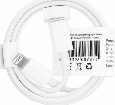 Partner Tele USB-C to Lightning Cable 18W Λευκό 1m