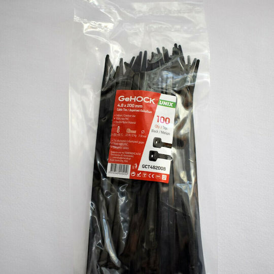 GeHock Δεματικά Καλωδίων Πλαστικά 200mmx4.8mm σε Μαύρο χρώμα (100τμχ) (148200)