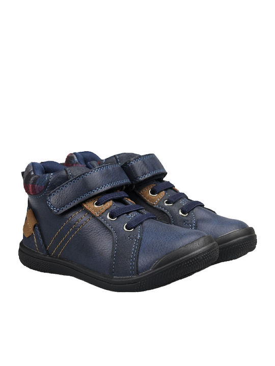 Anatomical Leather Kids Boots with Velcro Blue