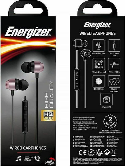 Energizer CIA10 In-ear Handsfree με Βύσμα 3.5mm Ροζ Χρυσό