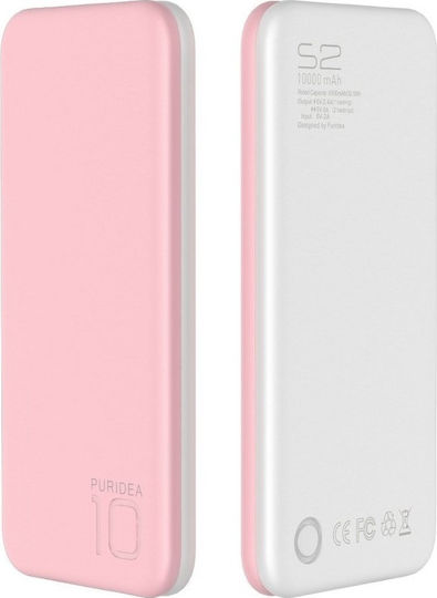 Puridea S2 Power Bank 10000mAh με 2 Θύρες USB-A Ροζ