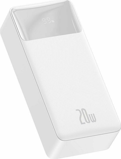 Baseus Bipow Digital Display Power Bank 30000mAh 20W with 2 USB-A Ports and USB-C Port White
