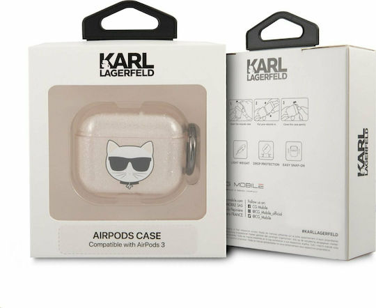Karl Lagerfeld Glitter Choupette Θήκη Σιλικόνης με Γάντζο σε Χρυσό χρώμα για Apple AirPods 3
