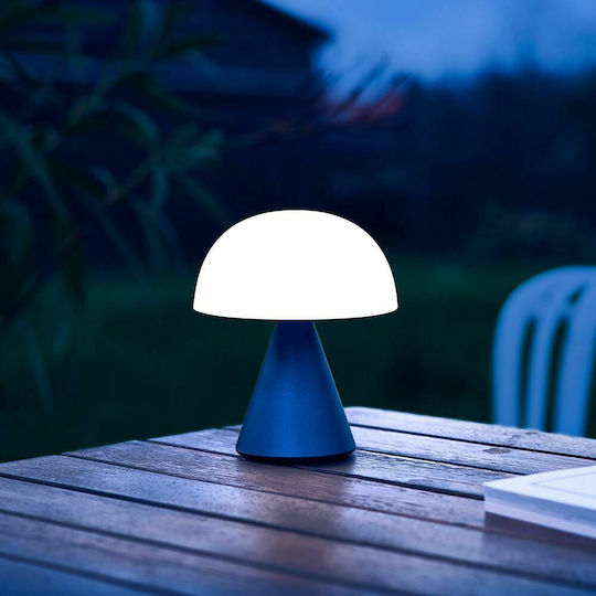 Lexon Mina Metall Tischlampe LED mit Weiß Schirm und Blau Basis