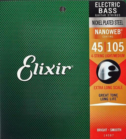 Elixir Nanoweb Bass Set Corzi Pentru Bas Oțel 45 - 105 Medium