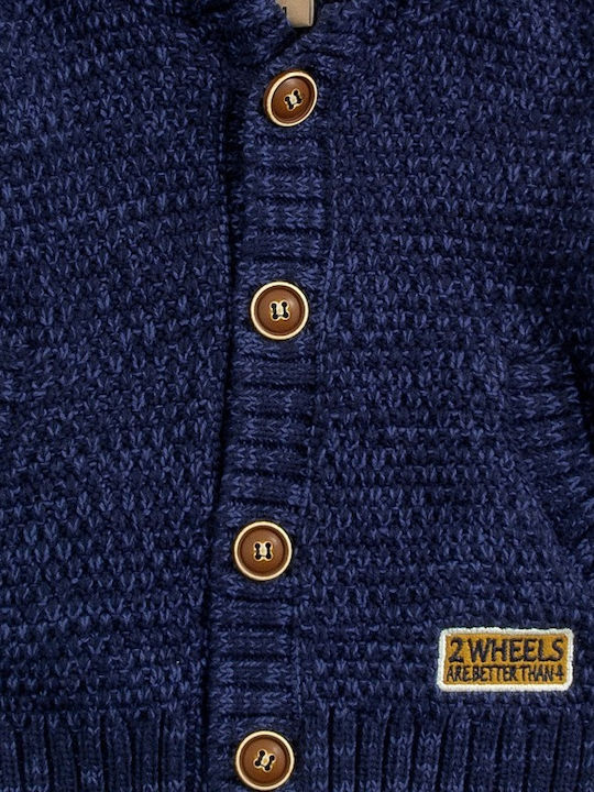 Funky Boys Knitted Hooded Cardigan with Buttons Blue