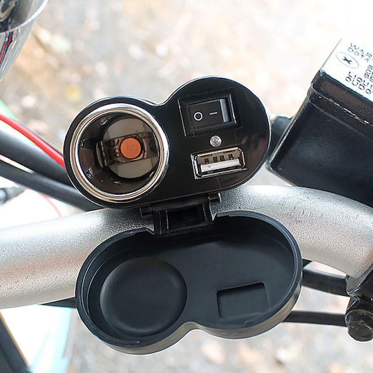 Водоустойчив Мотоциклетен зарядно устройство с Портове: 1xUSB & 1xЗапалка