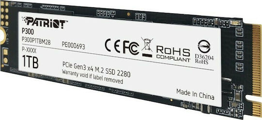 Patriot P300 SSD 1TB τύπου M.2 με σύνδεση PCI Express 3.0 P300P1TBM28