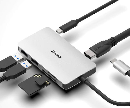 D-Link USB-C Docking Station με HDMI 4K PD Ασημί (DUB-M610)