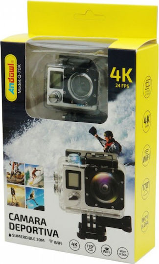 Andowl QY-70K Action Camera 4K Ultra HD Υποβρύχια (με Θήκη) με Οθόνη 2" και Wi-Fi Μαύρη