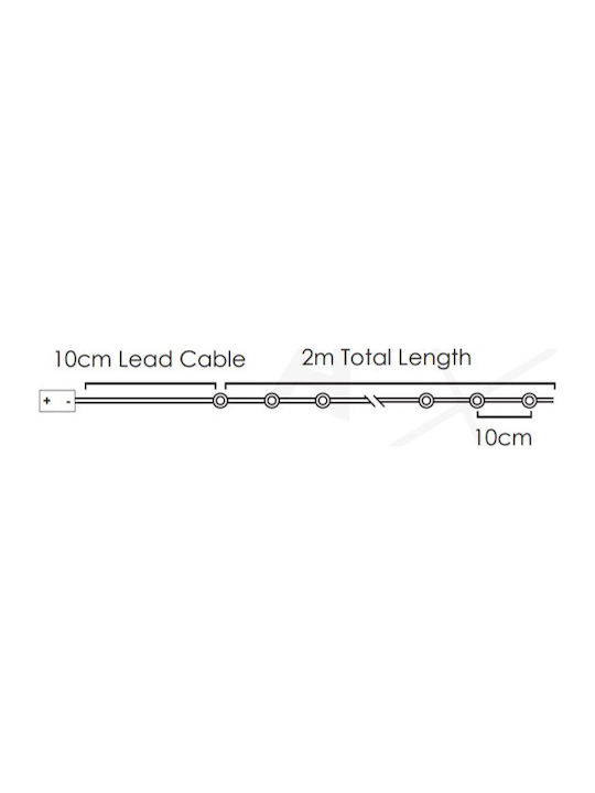 20 Lights LED 2m. Cold White Battery in String 1pcs