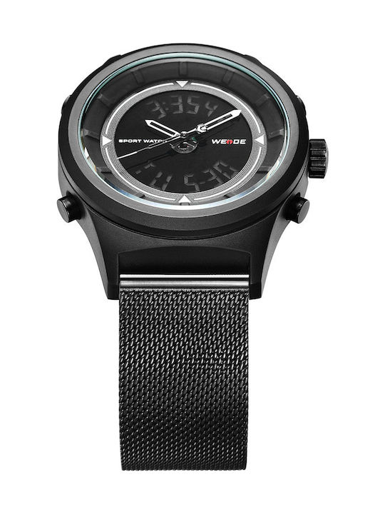 Weide Herrenuhr 44mm Batterie mit Schwarz Metallarmband
