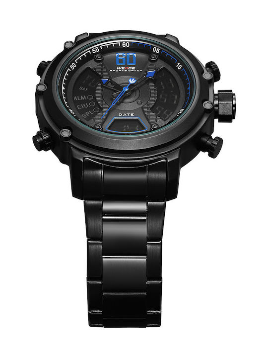 Weide Herrenuhr 50mm Batterie mit Schwarz Metallarmband