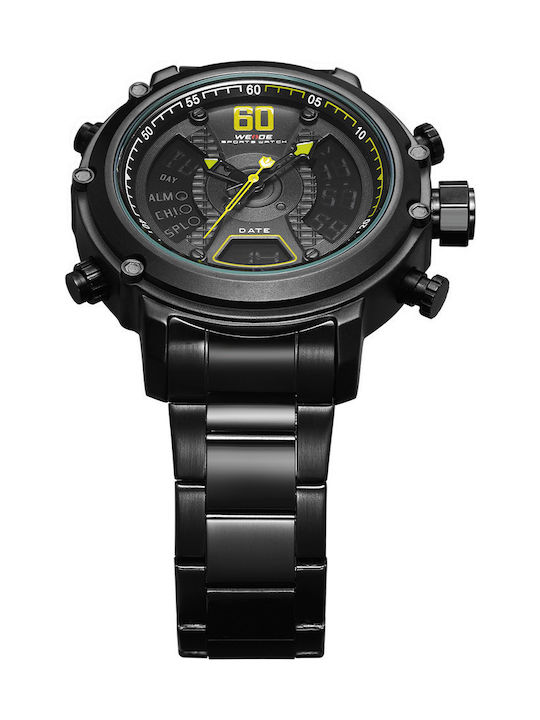 Weide Herrenuhr 50mm Batterie mit Schwarz Metallarmband