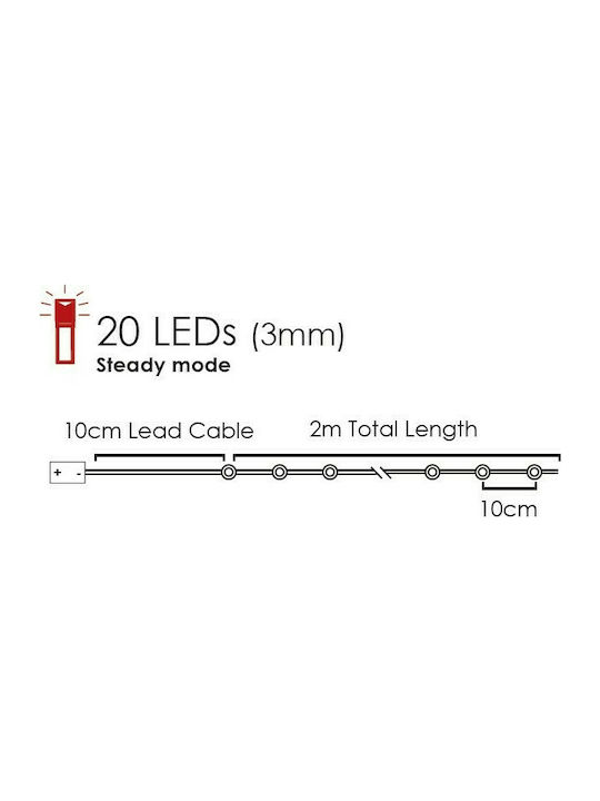 20 Λαμπάκια LED Μπαταρίας σε Σειρά 20 Λαμπάκια LED Μπαταρίας σε Σειρά