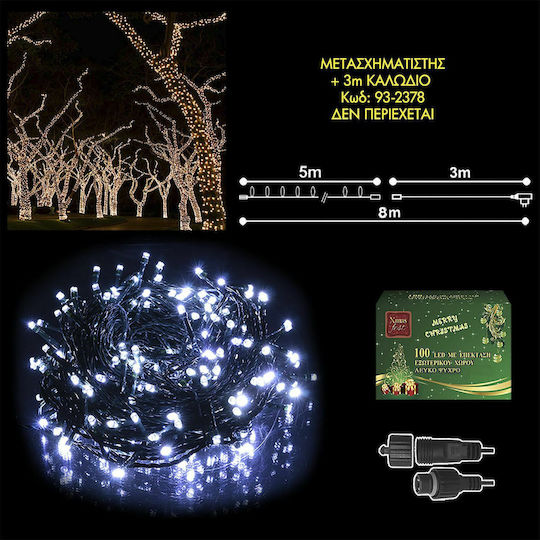 100 Lights LED 8m. Cold White in String 1pcs