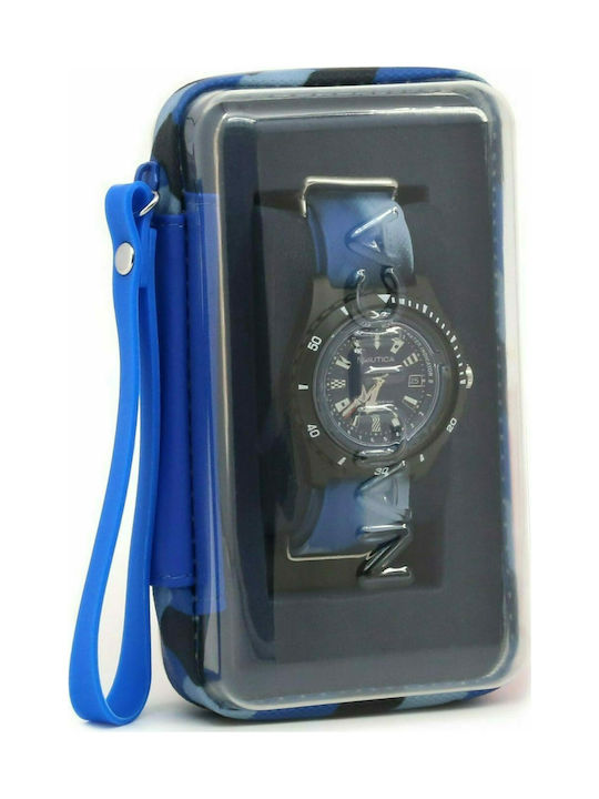 Nautica Watch Battery with Blue Rubber Strap NAPSRF004