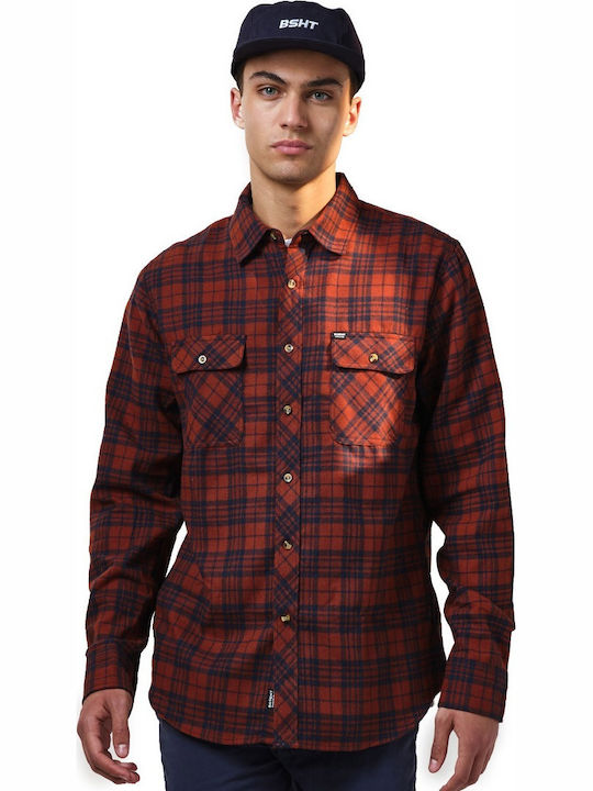 Long-sleeved Flannel Shirt Checked Orange