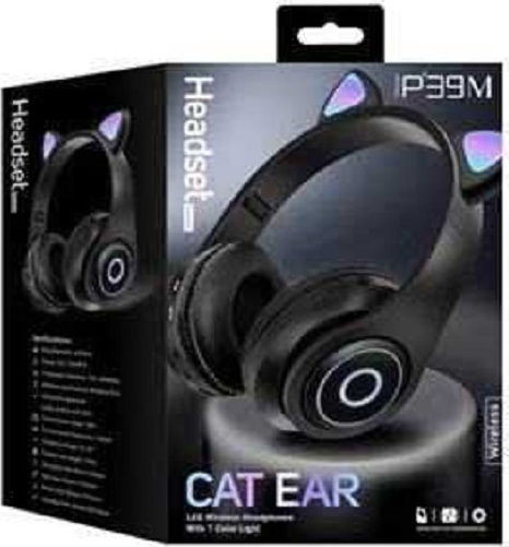 P39M Cat Ear Led Wireless On Ear Headphones with 10 hours of Operation Black