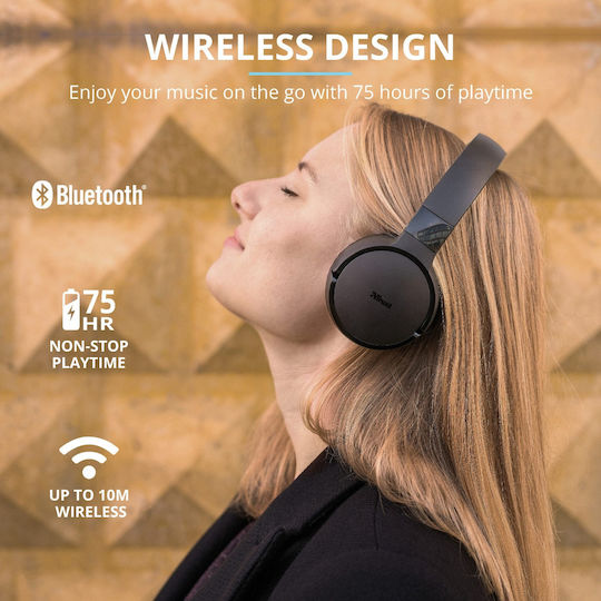 Trust Zena Wireless / Wired On Ear Headphones with 75 hours of Operation Black