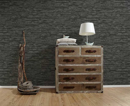 Tapet de Perete 1000x53cm Wood Stone Vinil Cărbune de lemn Lavabil