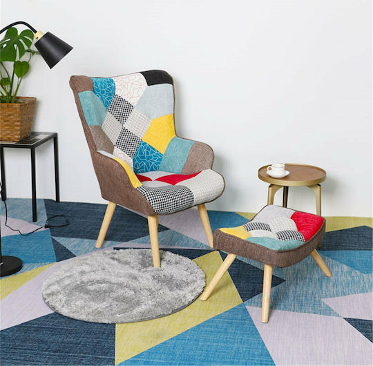 Farel Patch Ohrensessel mit Fußhocker Mehrfarbig 68x76x98cm