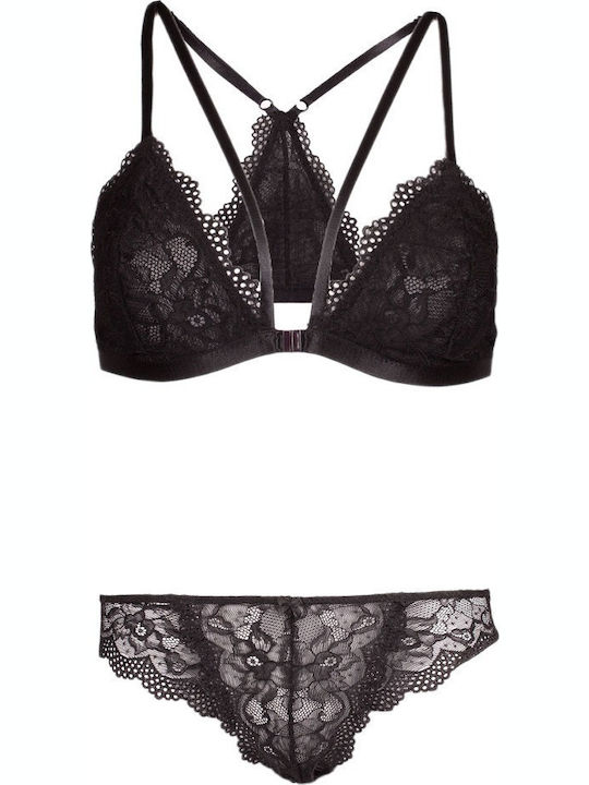 Norddiva Lingerie Spitzen Unterwäsche-Set für Damen Bralette mit Brasilien Schwarz