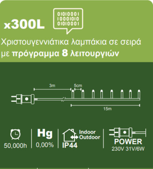 300 Светлини LED 15m. Многоцветни тип Лента 1бр