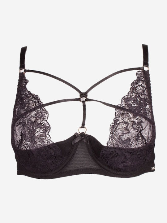 Norddiva Lingerie Spitzen Unterwäsche-Set für Damen BH mit Zeichenfolge Schwarz