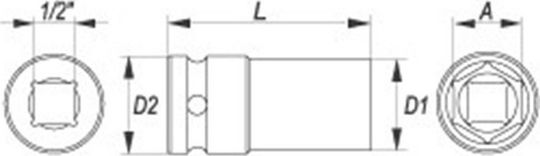 Yato Socket Pneumatic Hex Long with Square Drive 1/2" Diameter 21mm