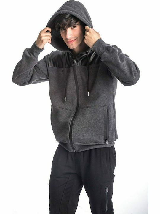 Paco & Co 218643 Men's Sweatshirt Jacket with Hood and Pockets Anthracite