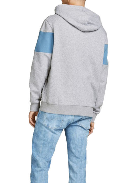 Jack & Jones Men's Sweatshirt with Hood and Pockets Light Grey