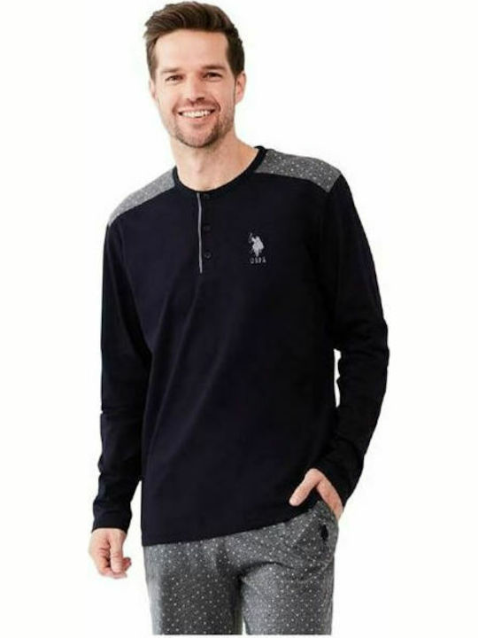 U.S. Polo Assn. Men's Winter Cotton Pajamas Set Charcoal / Navy