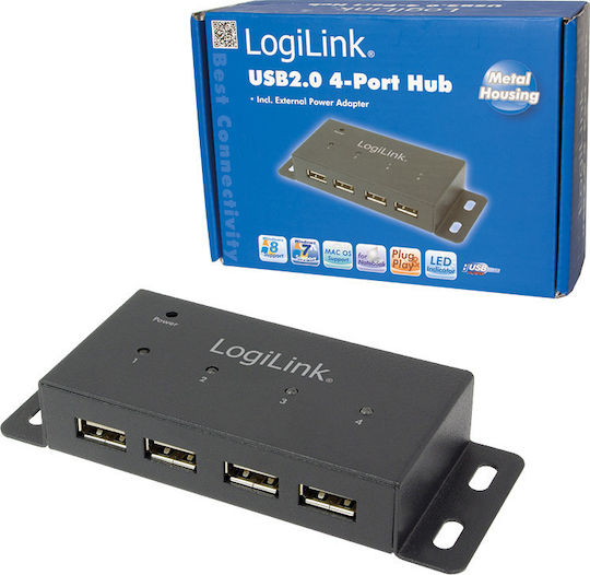 LogiLink USB 2.0 4 Port Hub with USB-A Connection and External Power Supply