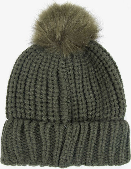 Saltburn Pom Pom Beanie Γυναικείος Σκούφος με Rib Πλέξη σε Χακί χρώμα