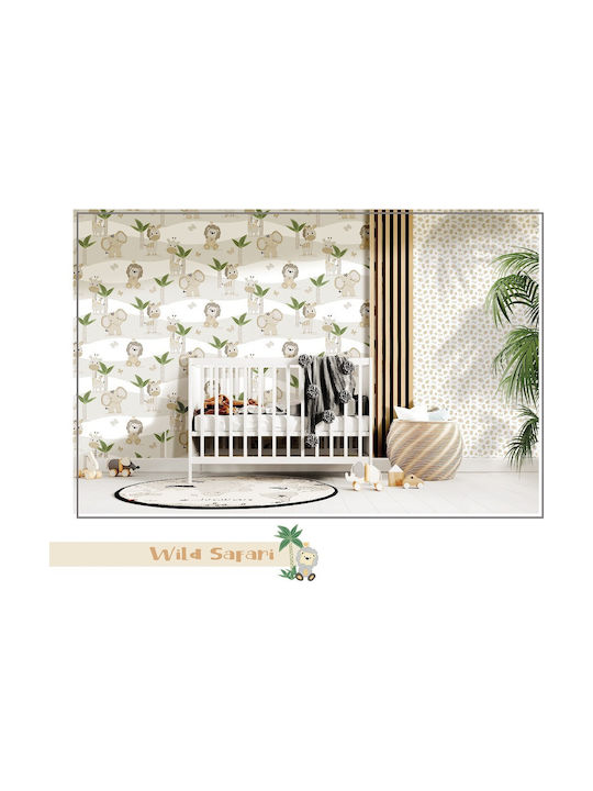 Loukianos Wallpapers Kinder Tapete Stoff Mondo Baby Wild Safari 74 White / Beige 13048-PAR B53xH1005cm