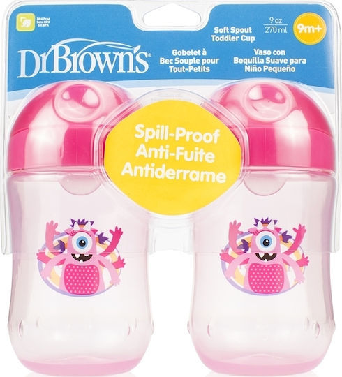 Dr. Brown's Cana de antrenament pentru bebeluși Plastic Roz pentru 9m+m+ 270ml TC91007