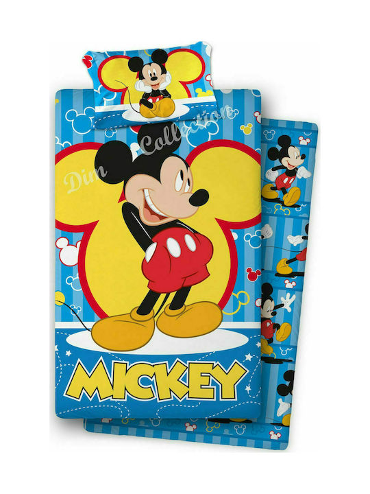 Dimcol Mickey Set Kinderbettbezug Einzel mit Kissenbezug Baumwolle Blau 160x240cm 2121615201096099