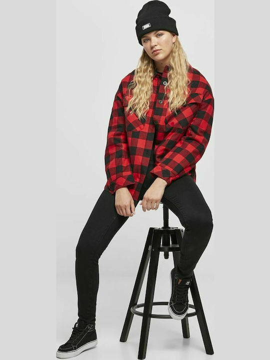 Femeie Carou Roșu Overshirt Oversized