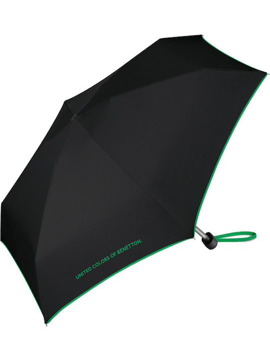Benetton Ultra Mini Flat Чадър за Дъжд Компактен Черен