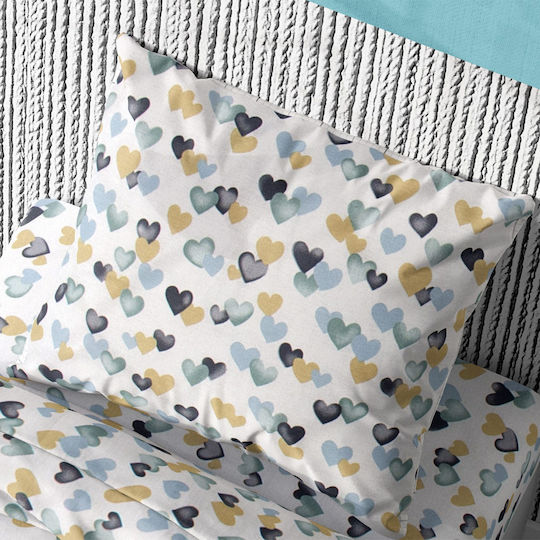 Dimcol Set Cearceafuri Pentru Copii Single Hearts 11 Gri-Verde 160x240cm Dimcol Set Cearceafuri Pentru Copii Single Hearts 11 Gri-Verde 160x240cm