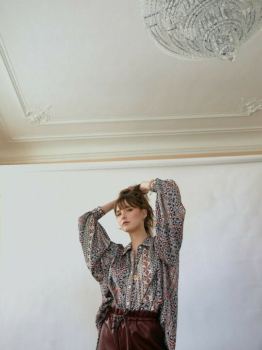 Cămașă De Damă Cu Mânecă Lungă Bohemian Alb Off Floral