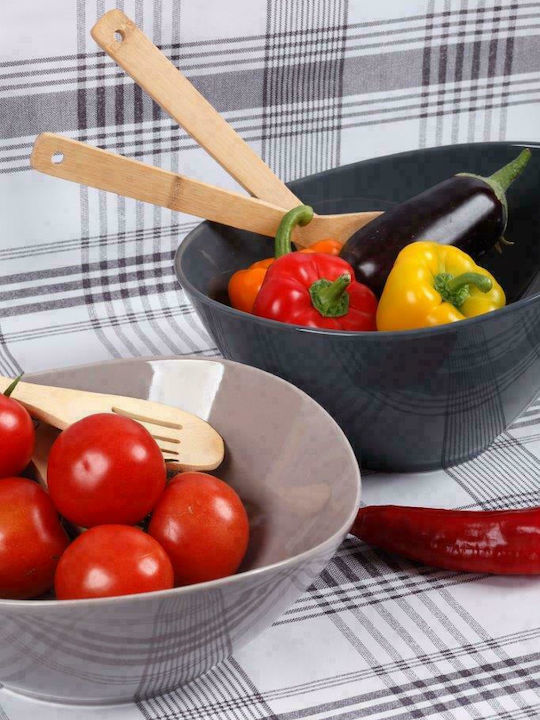 Cryspo Trio Bamboo Porcelain Salad Bowl with Salad Spoons Iron Grey 31x15.5x15.5cm 3pcs