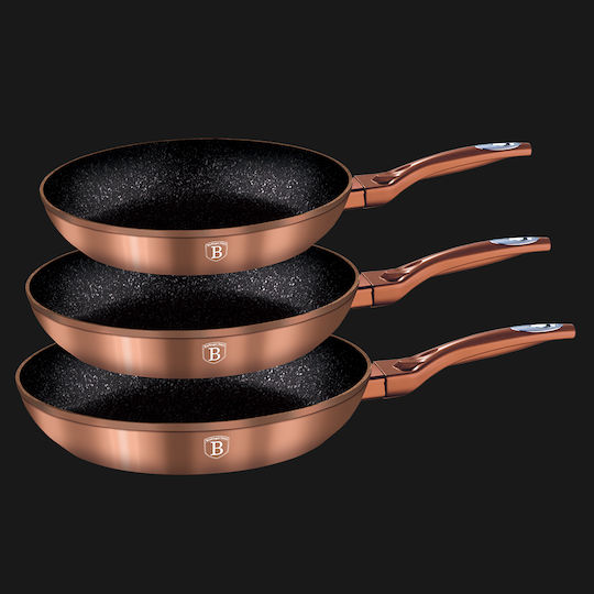Berlinger Haus Metallic Line Set De Tigăi Din Aluminiu Rose Gold Collection Cu Acoperire Interioară Din Piatră 3 Vase