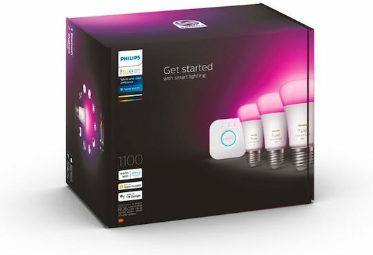 Philips Smart LED Bulbs 9W for Socket E27 and Shape A60 RGBW 806lm Dimmable 3pcs