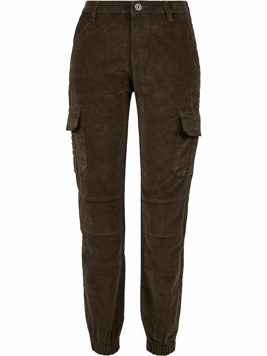 Women's High-waisted Fabric Cargo Trousers Dark Olive