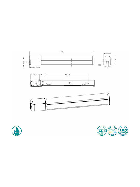 Trio Lighting Piera Модерен Осветително тяло За баня С щепсел с вграден LED Черен 119см.