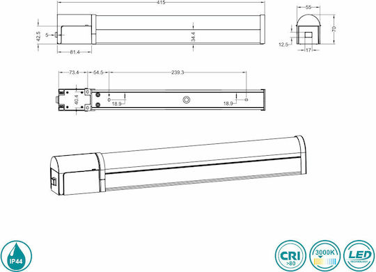 Trio Lighting Piera Класически Осветително тяло За баня с вграден LED Черен 41x5.5см.